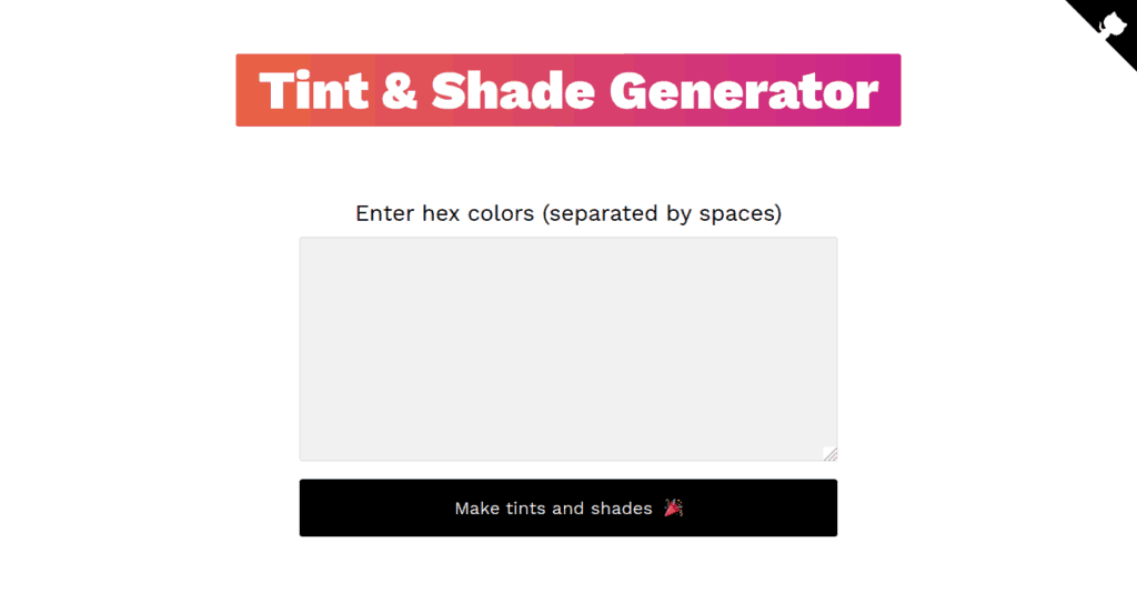 Screenshot of the Tint & Shade Generator