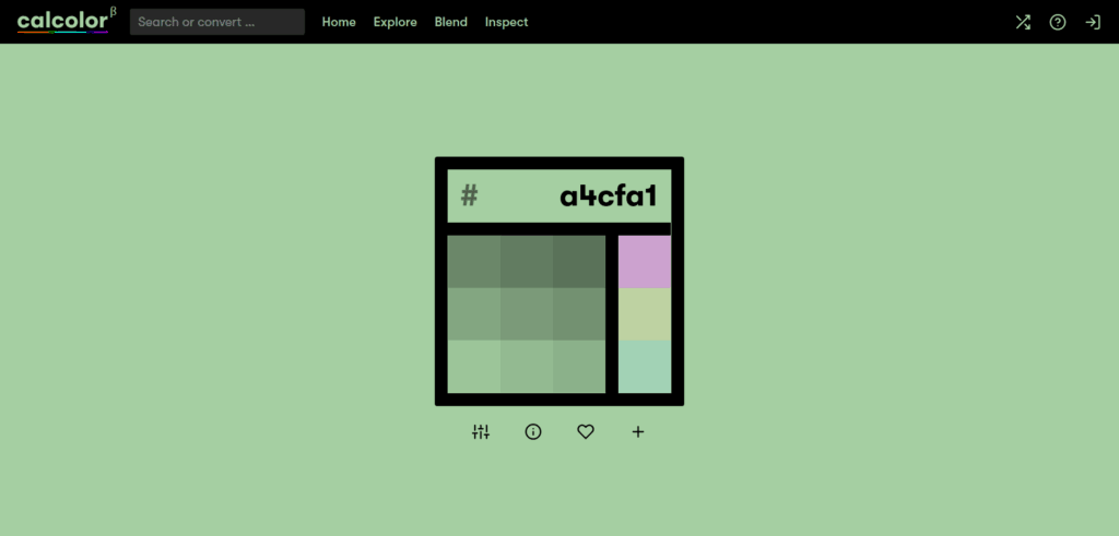 A screenshot of a palette with the main color #A4CFA1 at calcolor.co